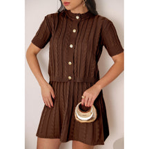 Conjunto Tricot Saia Curta e Blusa Meia Manga com Botões Vivella Lívia