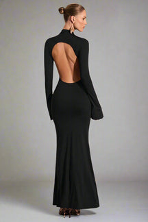 Vestido Longo Costas Aberta Manga Longa Vivella Sylvie