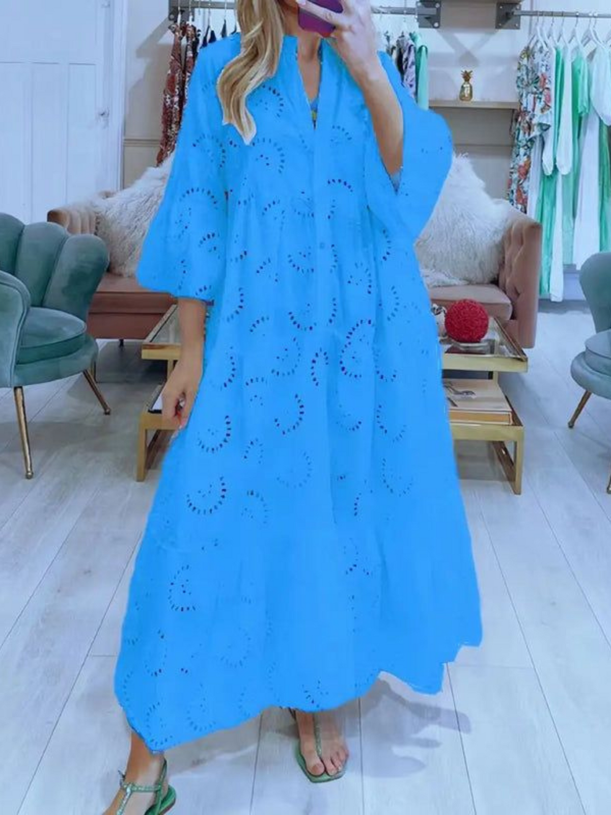 Vestido Longo Verão Com Mangas Vivella Lezi