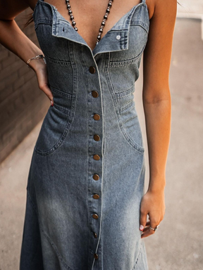 Vestido Longo Jeans com Botões Vivella Betina