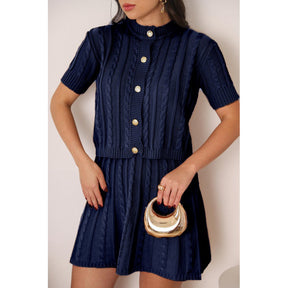 Conjunto Tricot Saia Curta e Blusa Meia Manga com Botões Vivella Lívia