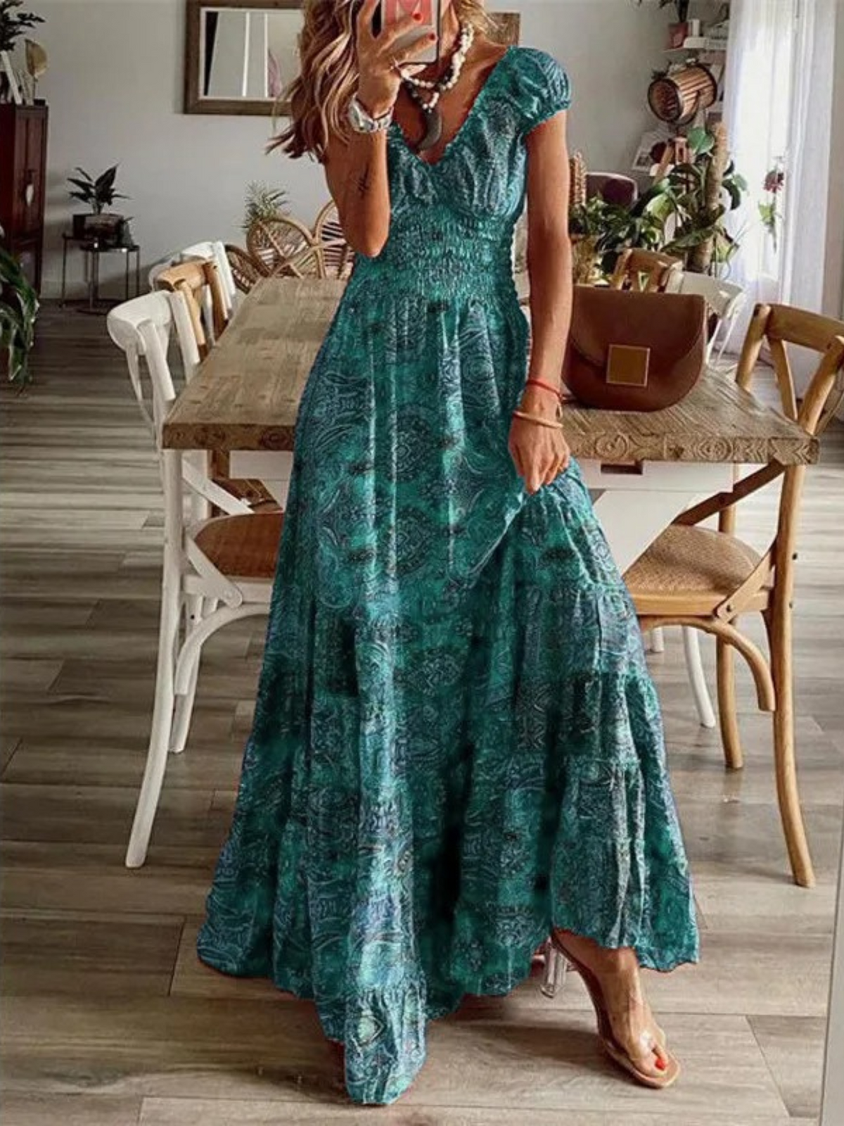 Vestido Vintage Maxi com Elástico na Cintura Vivella Ana