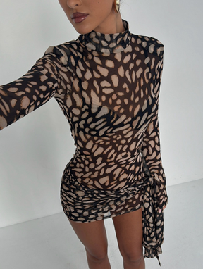 Vestido Manga Longa Curto Animal Print Vivella Sailen