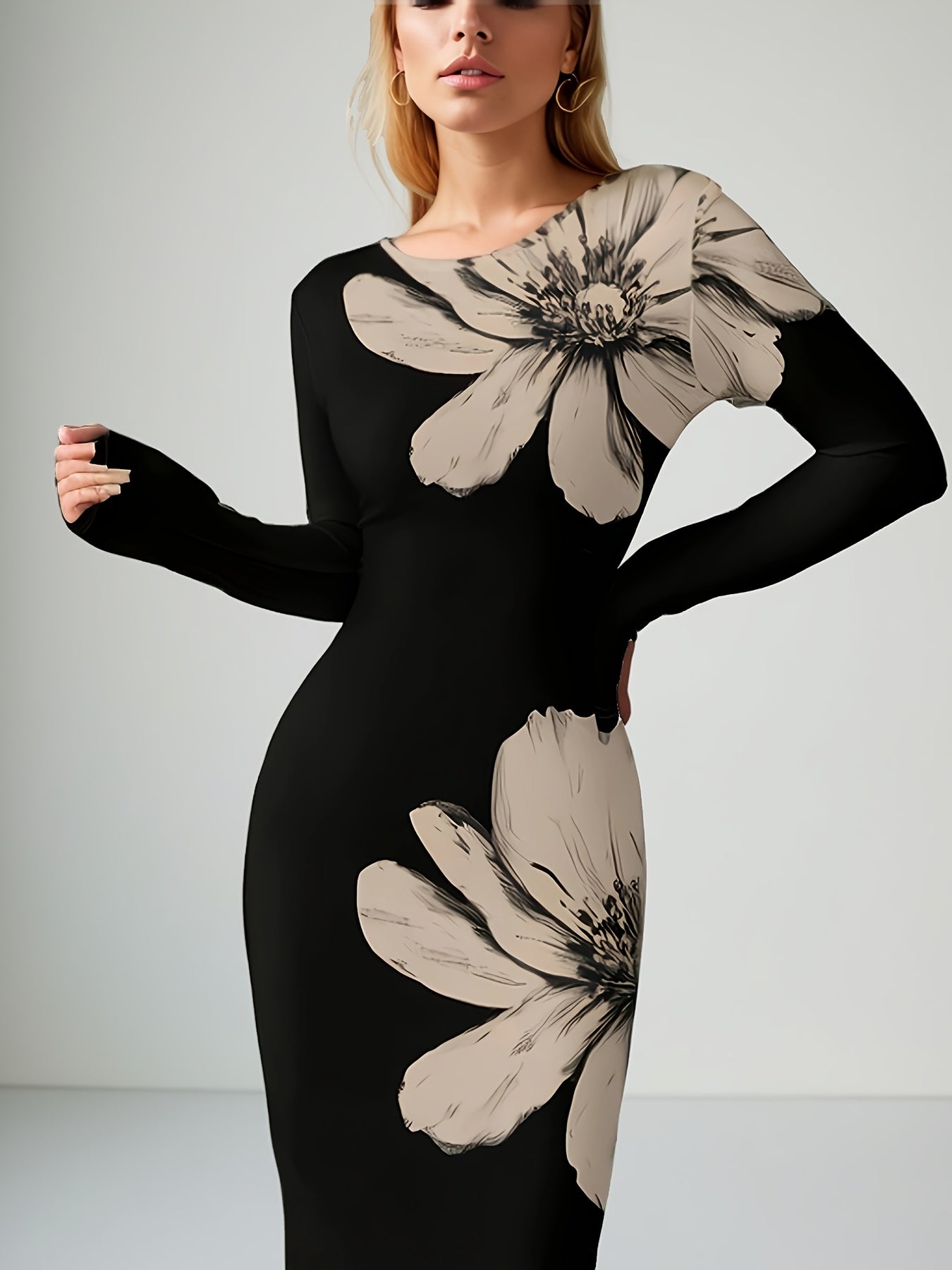 Vestido Manga Longa Midi Tubinho Vivella Elegani