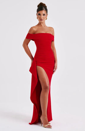 Vestido Longo Ombro a Ombro com Fenda Vivella July