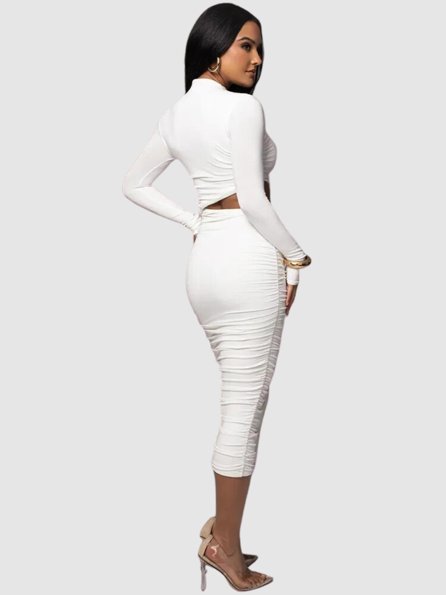 Vestido Mid Justo Modelador de Manga Longa Vivella Késia
