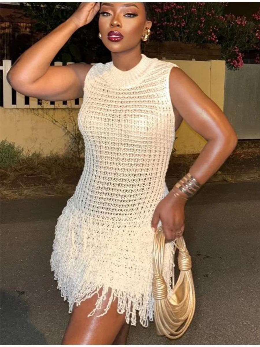 Vestido de Tricô e Franjas Vivella Mai - OÁSIS