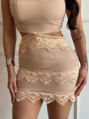 Vestido Curto Com Aplicação de Guipir Vivella - FULL