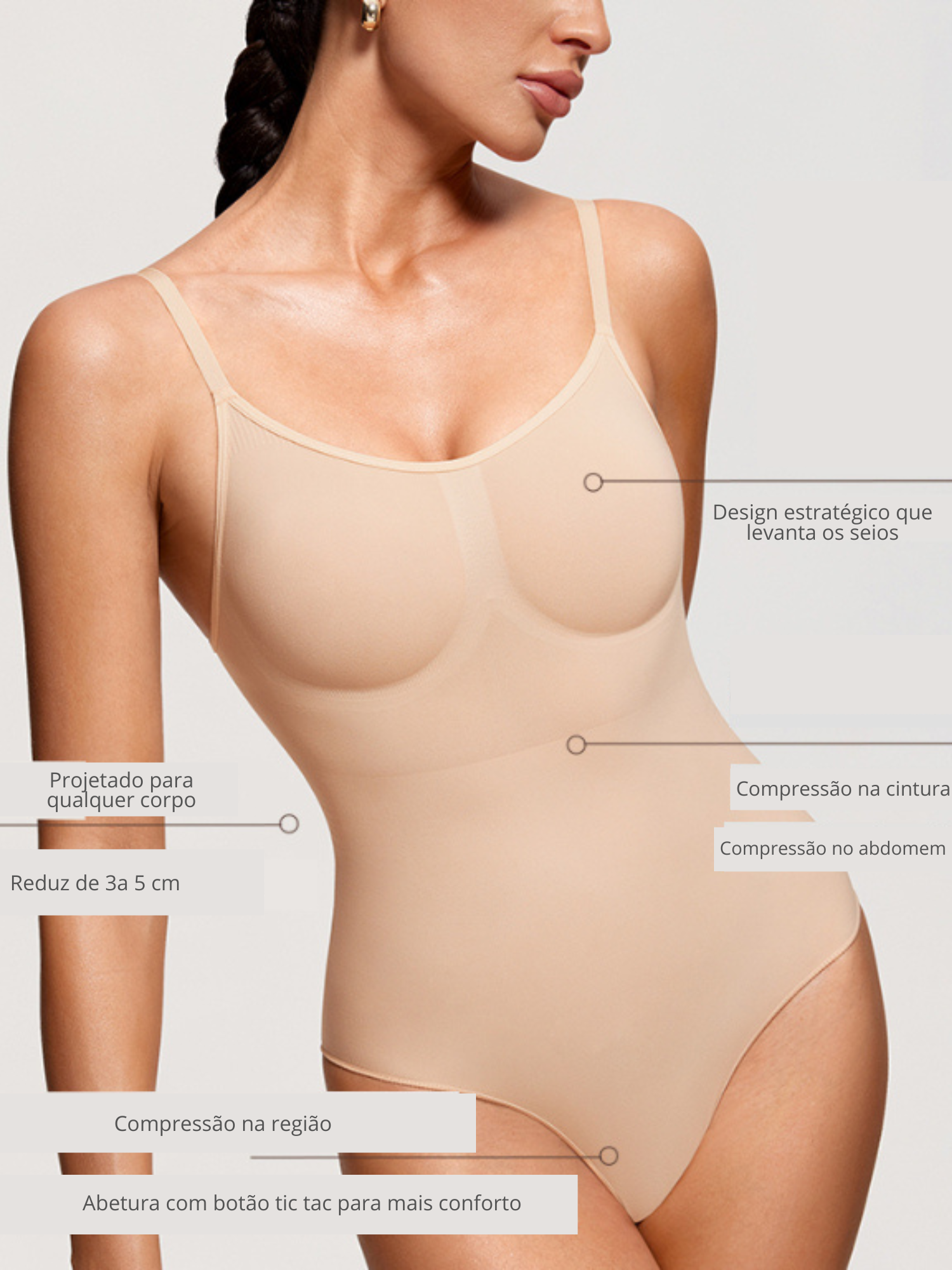 Body Modelador Suit Shapewear Premium Tanga Intermediária Confort Vivella