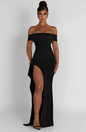 Vestido Longo Ombro a Ombro com Fenda Vivella July