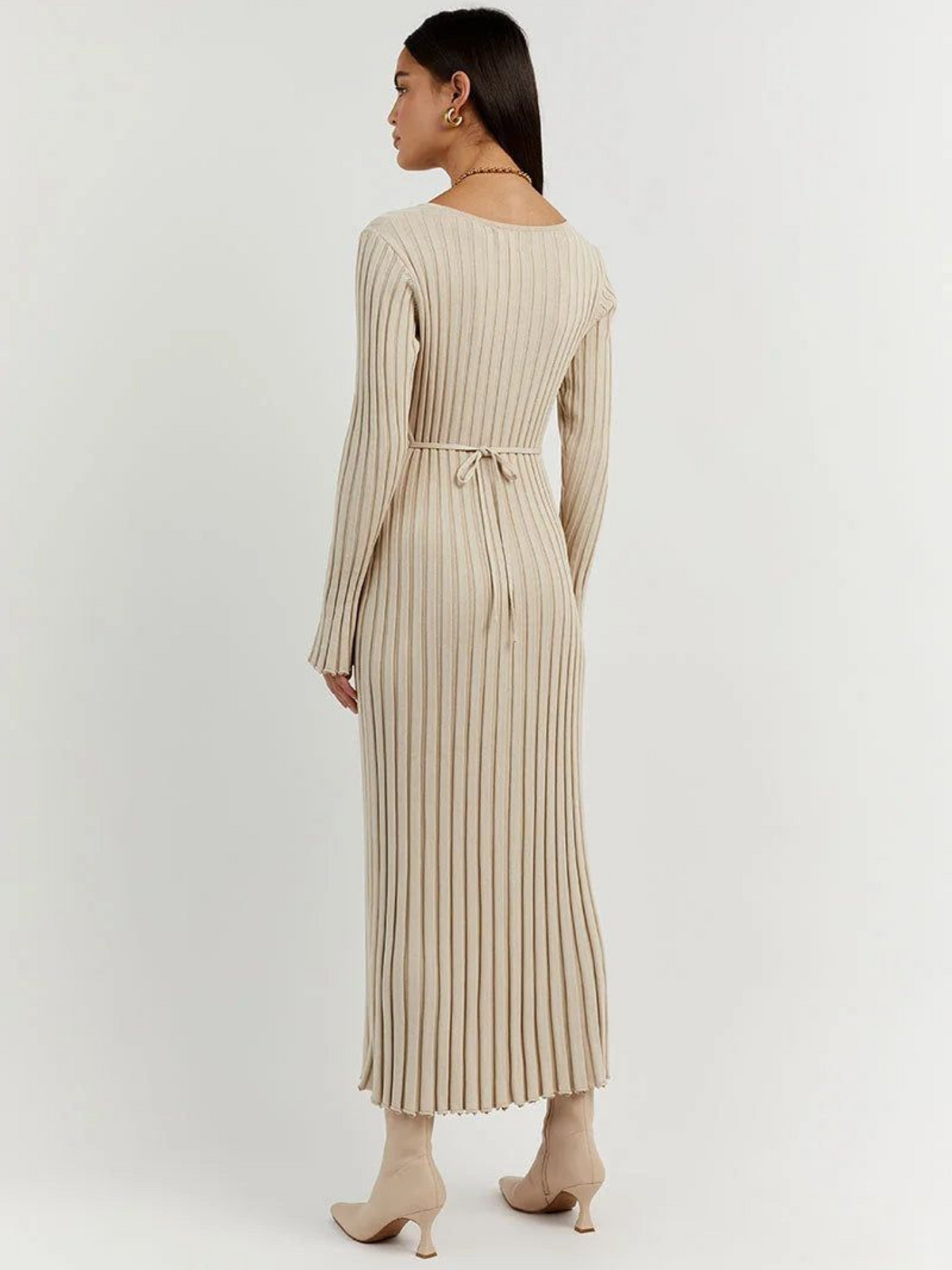 Vestido Midi de Malha com Decote em V e Manga Vivella Veneza