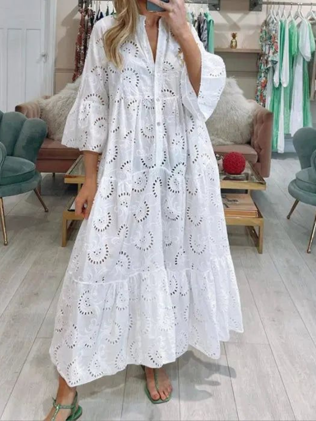 Vestido Longo Verão Com Mangas Vivella Lezi