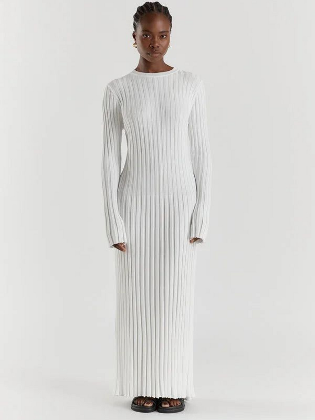Vestido Midi de Malha com Gola Redonda e Mangas Vivella Veneza