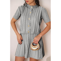 Conjunto Tricot Saia Curta e Blusa Meia Manga com Botões Vivella Lívia