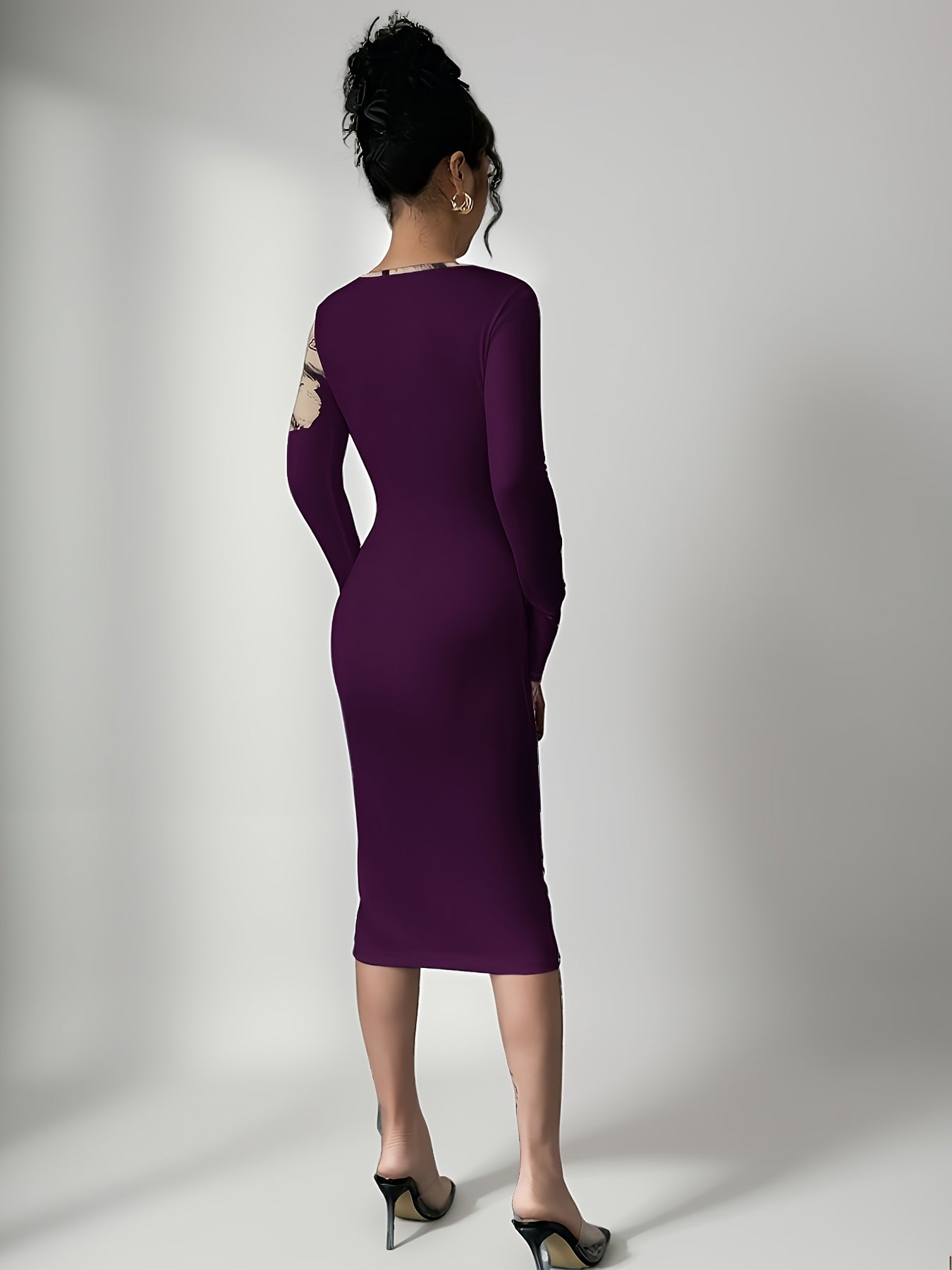 Vestido Manga Longa Midi Tubinho Vivella Elegani