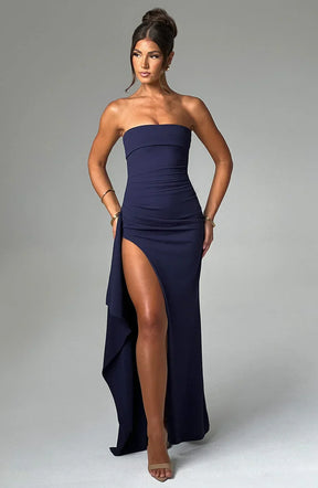 Vestido Longo Sem Alças com Fenda Vivella Elizabeth