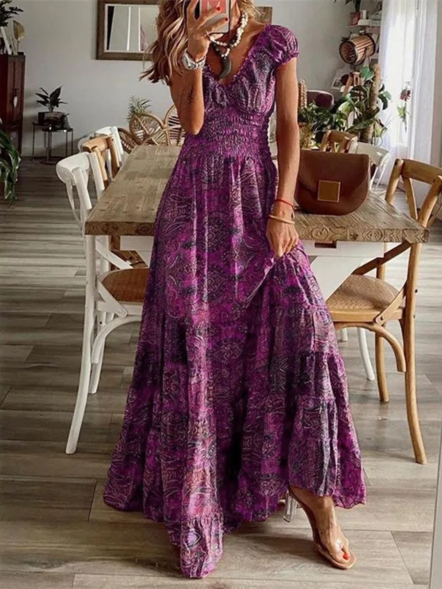 Vestido Vintage Maxi com Elástico na Cintura Vivella Ana