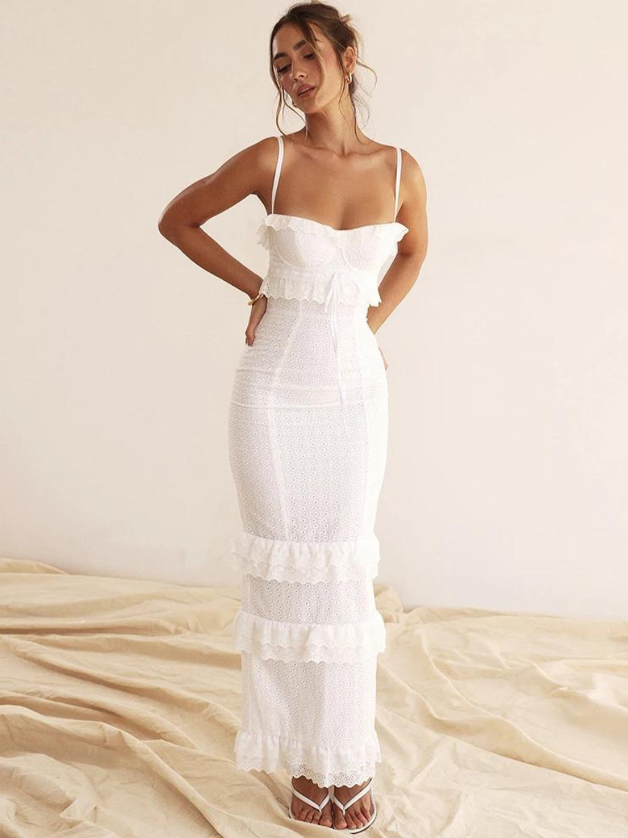 Vestido Longo com Babados Vivella Laise Lolla - GOLDEN ERA