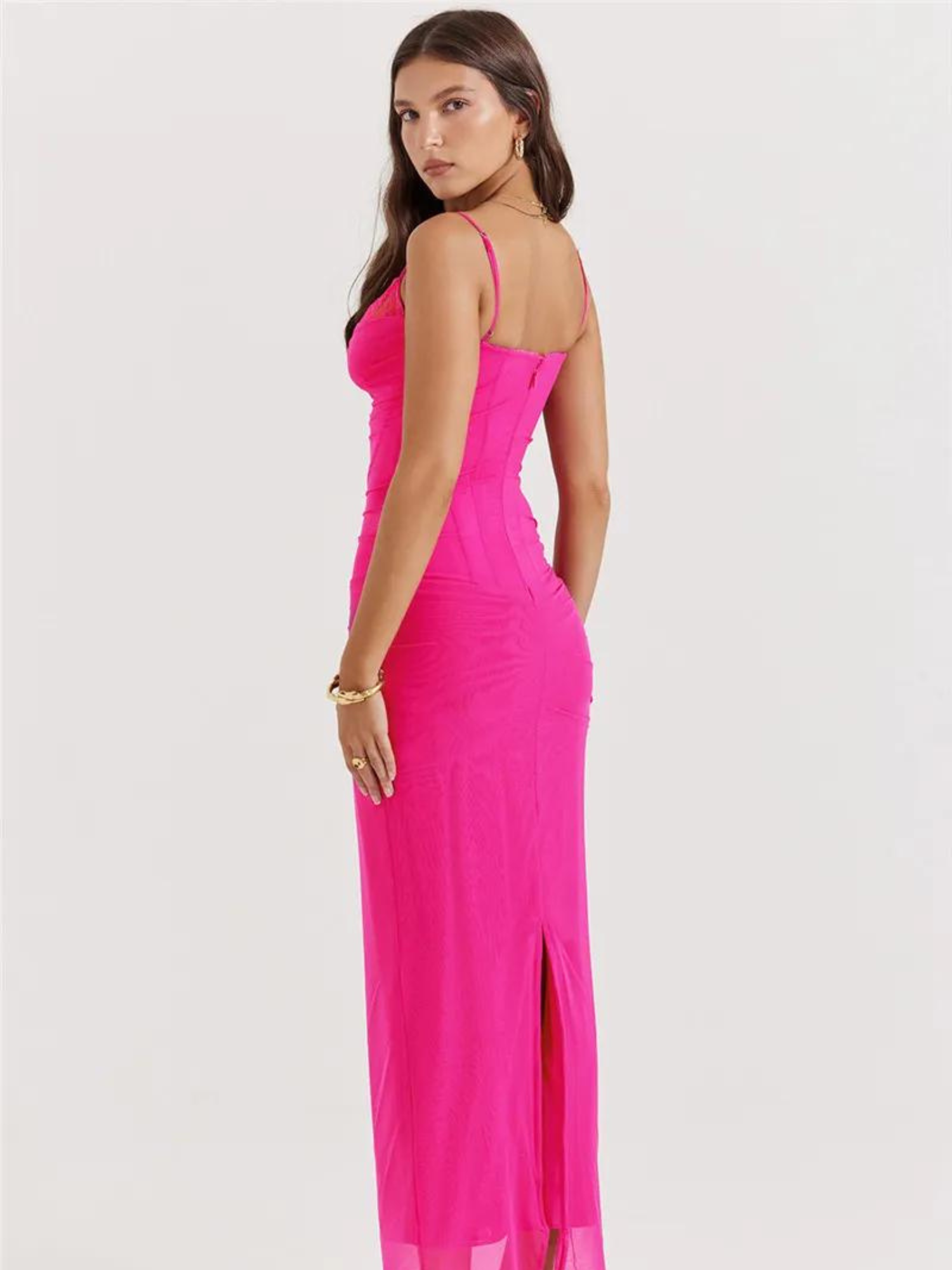 Vestido Longo com Espartilho em Camada Dupla de Tule Vivella Luxury - GOLDEN ERA