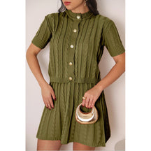 Conjunto Tricot Saia Curta e Blusa Meia Manga com Botões Vivella Lívia