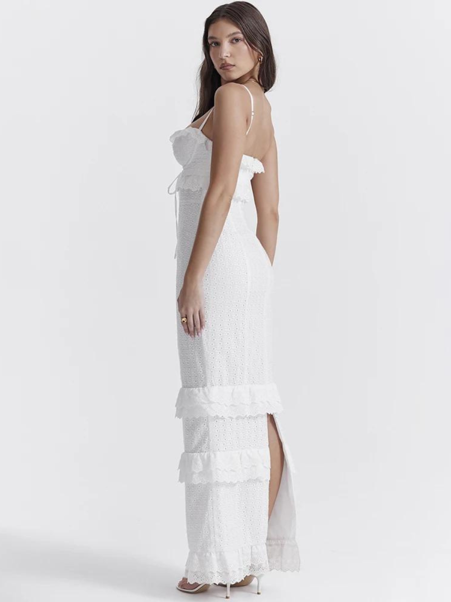 Vestido Longo com Babados Vivella Laise Lolla - GOLDEN ERA