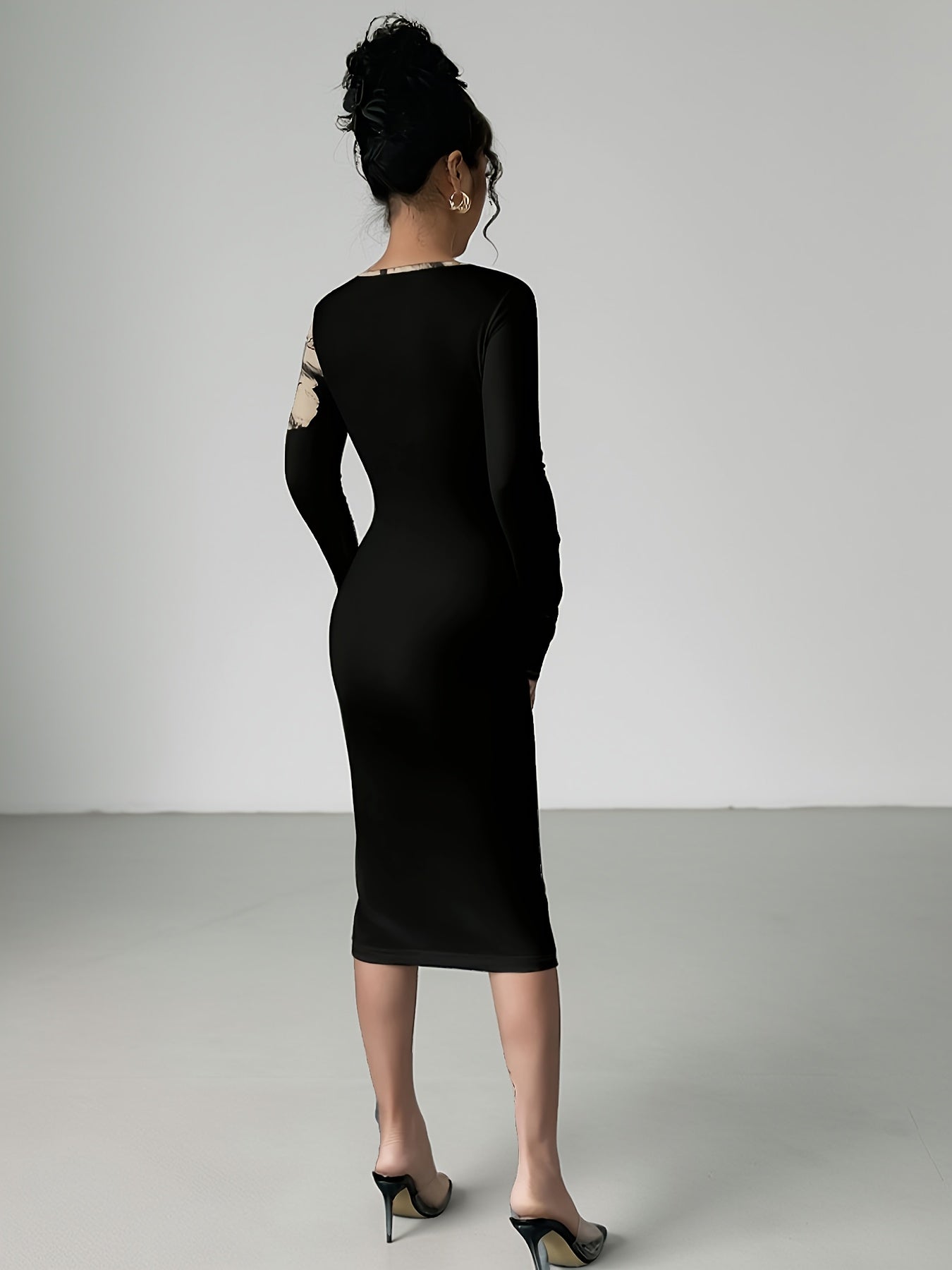 Vestido Manga Longa Midi Tubinho Vivella Elegani