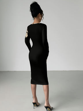 Vestido Manga Longa Midi Tubinho Vivella Elegani