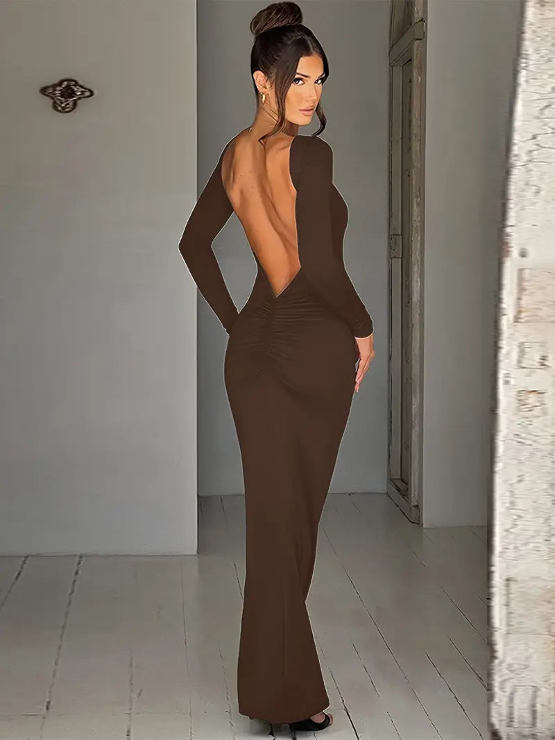 Vestido Manga Longa Costas Aberta Empina Bumbum Vivella Natalie