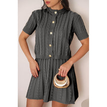 Conjunto Tricot Saia Curta e Blusa Meia Manga com Botões Vivella Lívia