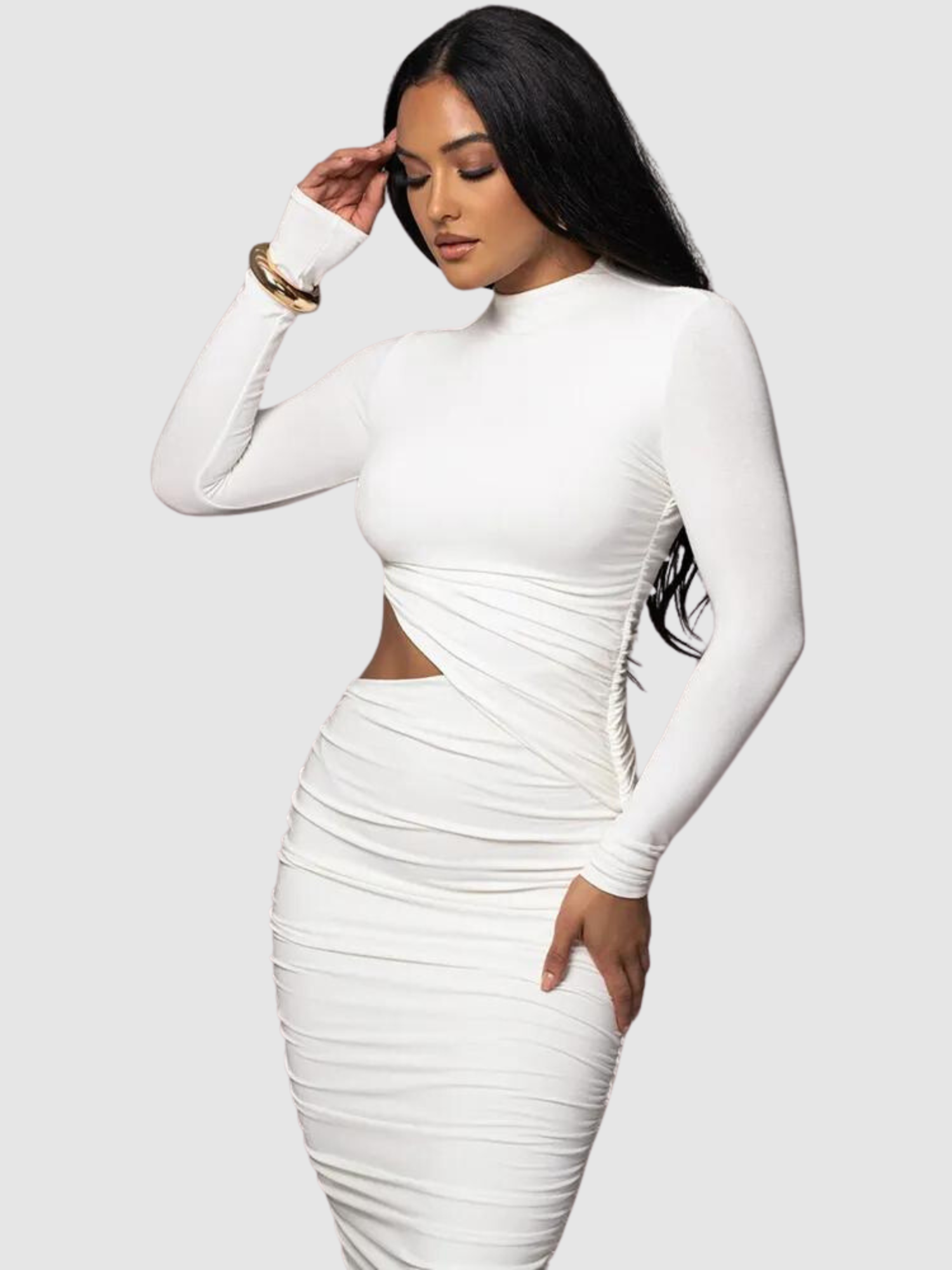 Vestido Mid Justo Modelador de Manga Longa Vivella Késia