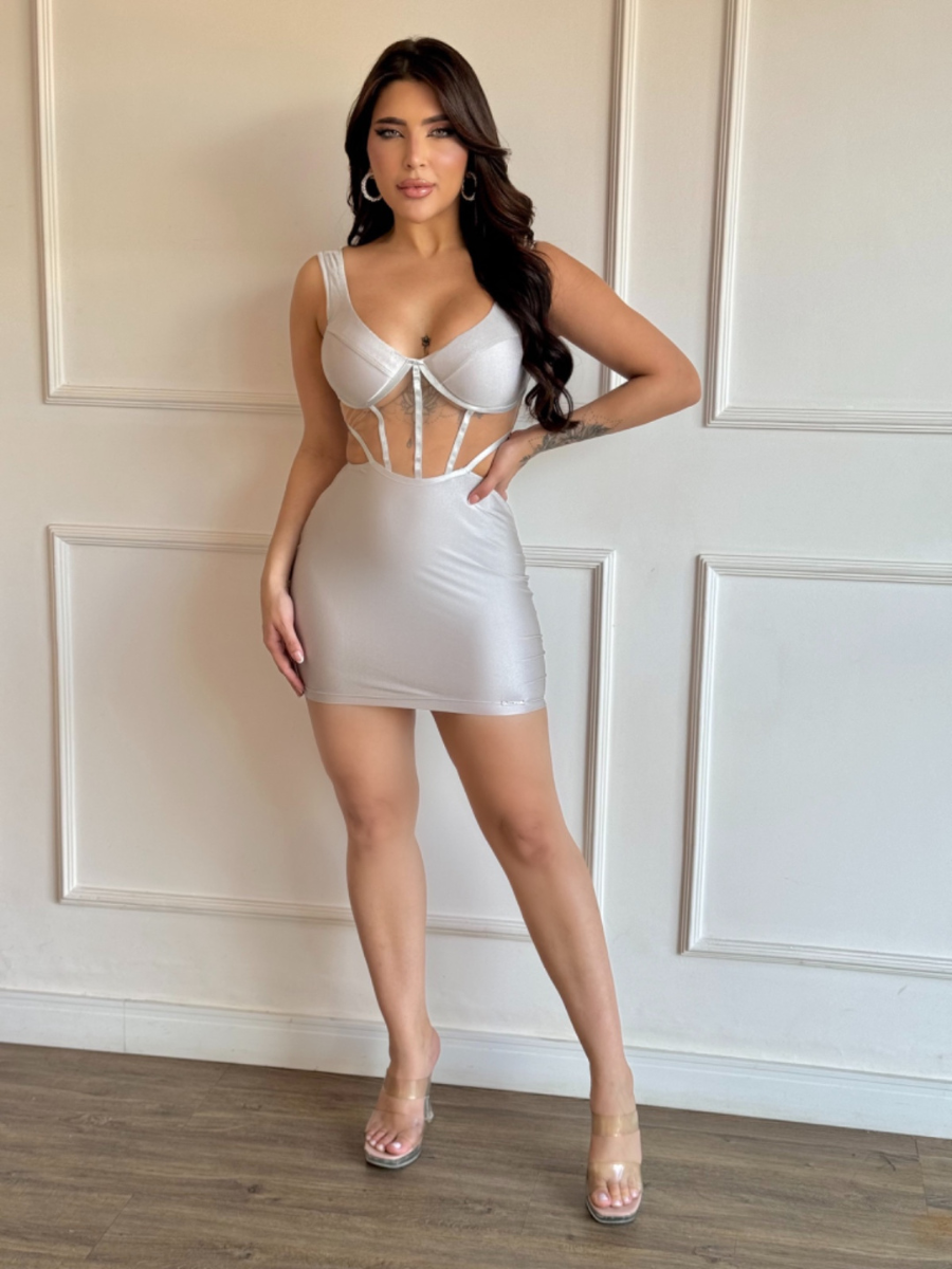 Vestido Curto Efeito Corselet Acetinado Vivella Francine - FULL