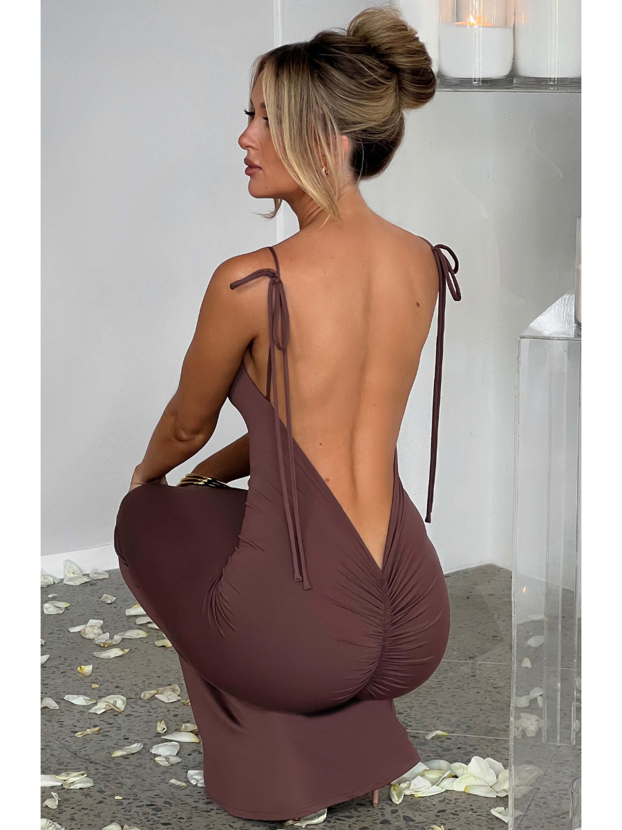 Vestido Longo Costas Aberta Vivella Sanya Marrom