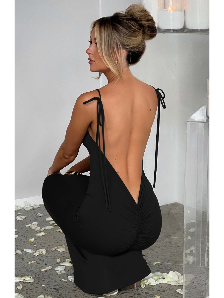Vestido Longo Costas Aberta Vivella Sanya Preto - FULL