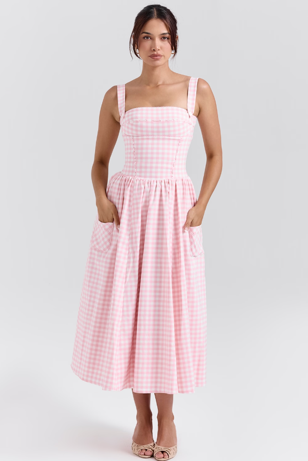Vestido Midi Xadrez Vivella Farm - GOLDEN ERA