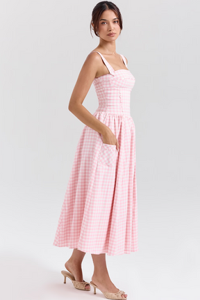 Vestido Midi Xadrez Vivella Farm - GOLDEN ERA