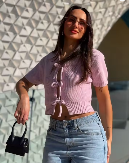 Blusa Tricô Manga Curta Vivella Elodie