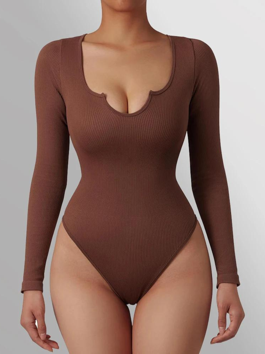 Body Suit Shape Slim Manga Longa com Decote Vivella