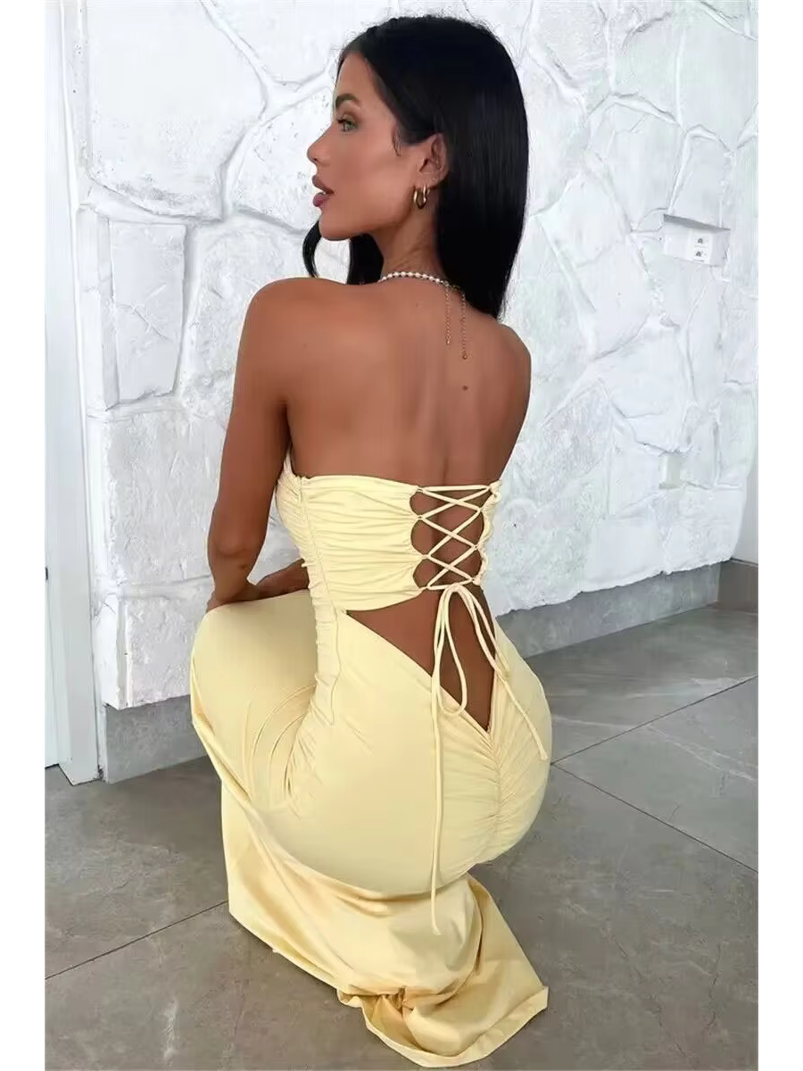 Vestido Longo Sem Alças com Amarraçoes e Empina Bumbum Vivella Luane - FULL