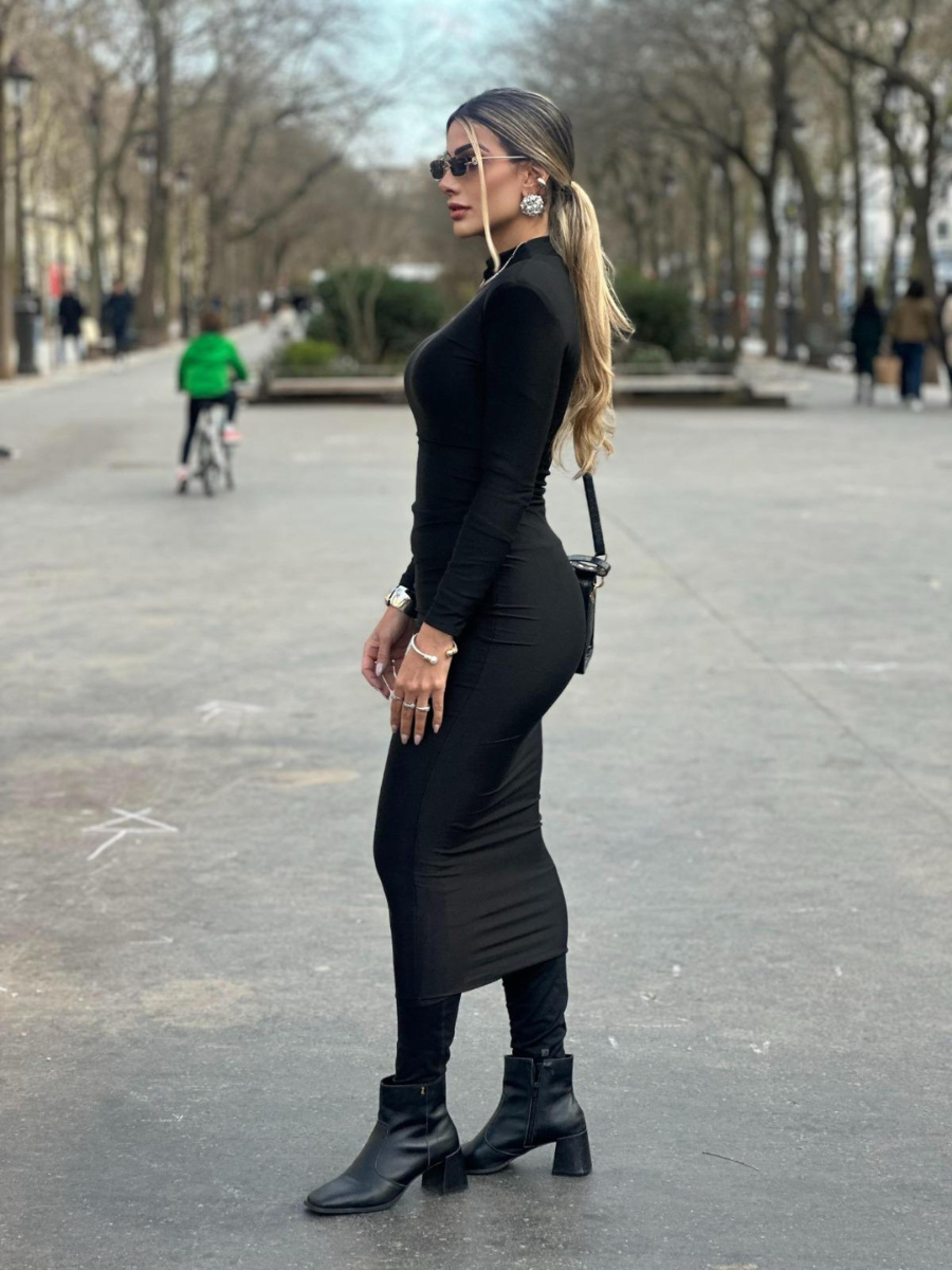 Vestido Midi Manga Longa Tubinho Vivella Rubi