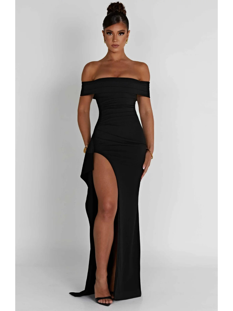 Vestido Longo Ombro a Ombro com Fenda Vivella July