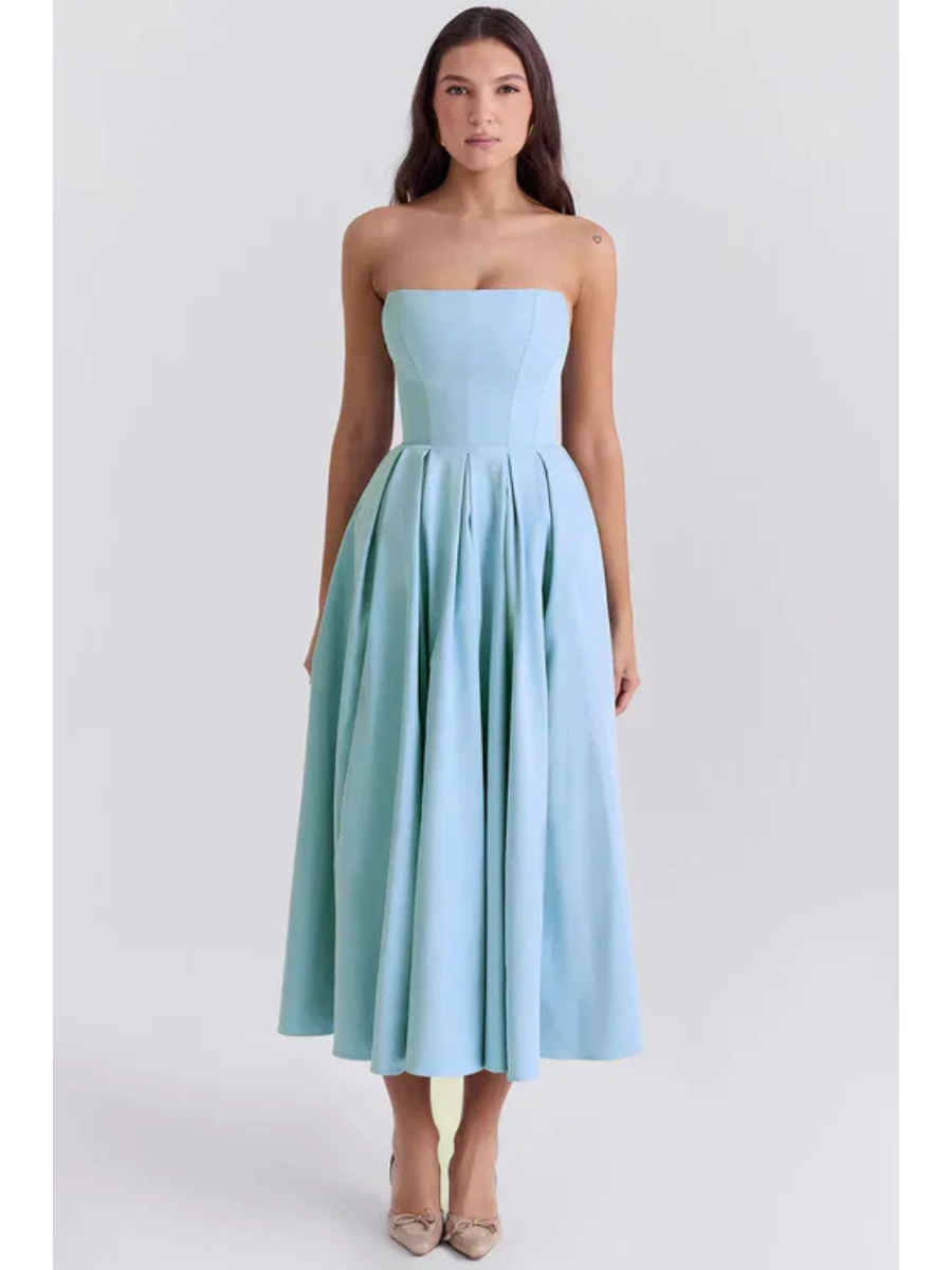 Vestido Bustier Midi Vivella Celeste - GOLDEN ERA