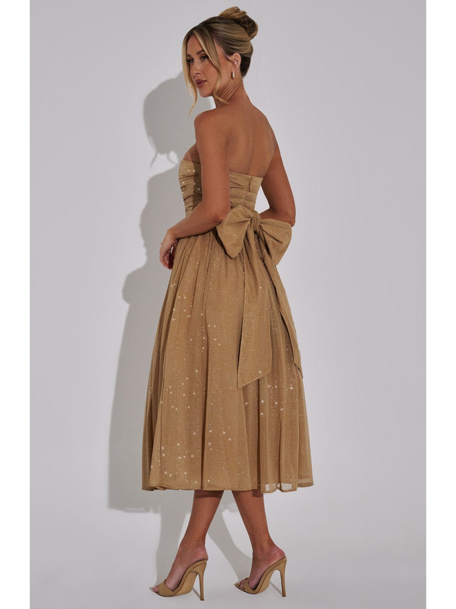 Vestido Midi Sem Alças de Brilho Vivella Glam Luxo - FULL
