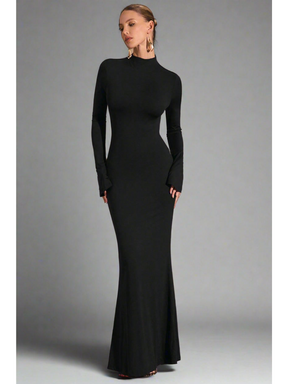Vestido Longo Costas Aberta Manga Longa Vivella Sylvie