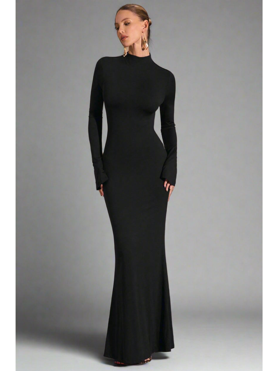 Vestido Longo Costas Aberta Manga Longa Vivella Sylvie