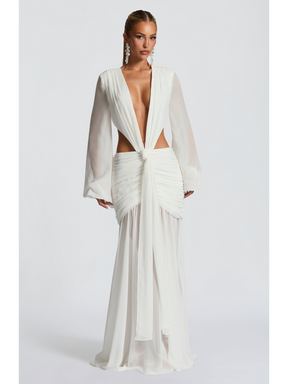 Vestido Longo Manga Comprida em Tule Vivella Kyra