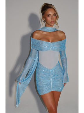 Vestido Curto Manga Longa Brilhante Vivella Siren