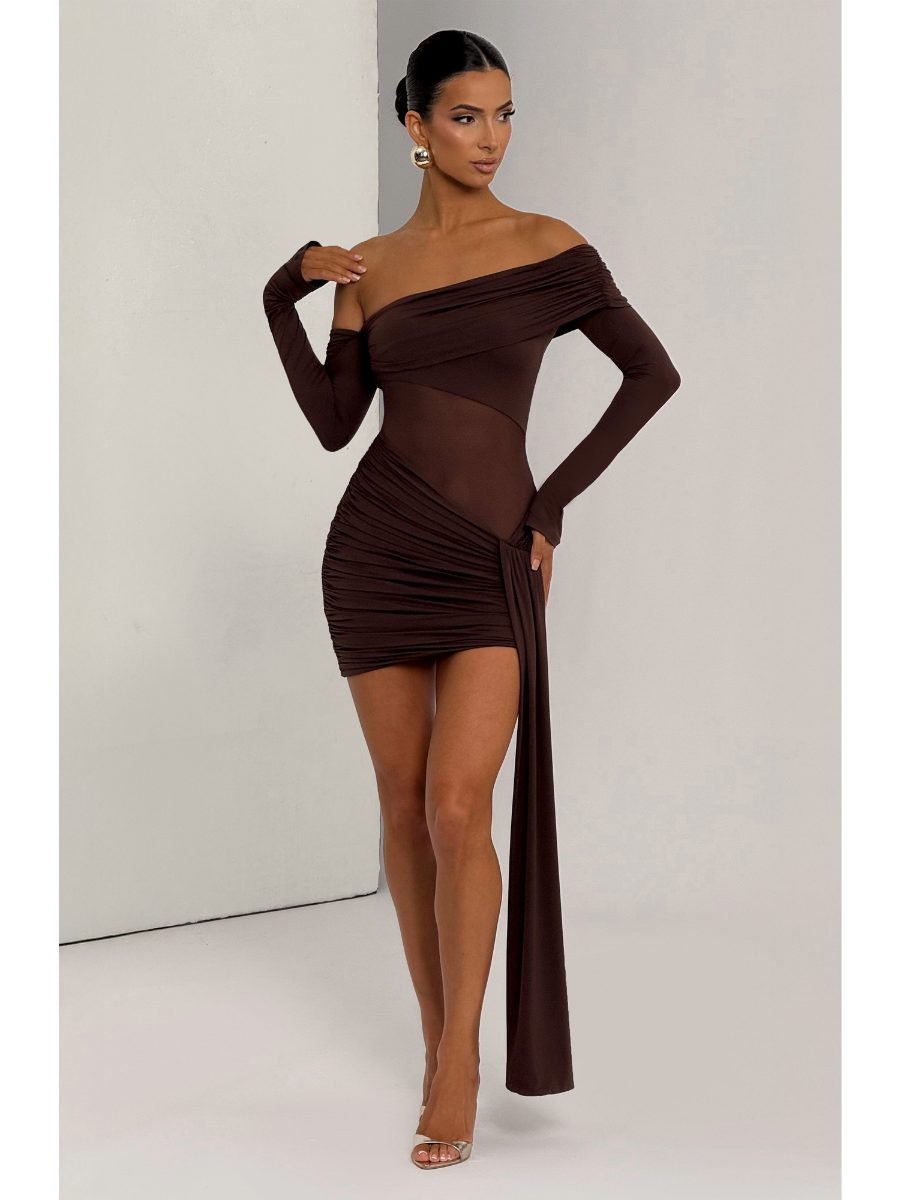 Vestido Manga Longa com Transparência na Cintura Vivella Líria
