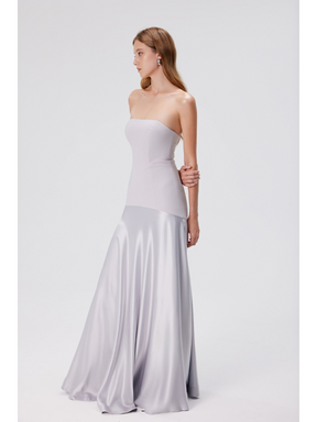 Vestido Longo Sem Alças Saia em Cetim Vivella Elysia