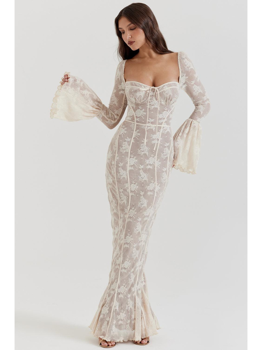 Vestido Longo de Tule Rendado Vivella Elise - GOLDEN ERA