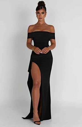 Vestido Longo Ombro a Ombro com Fenda Vivella July